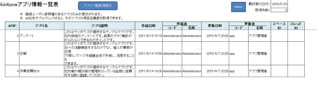 アプリ情報一覧表